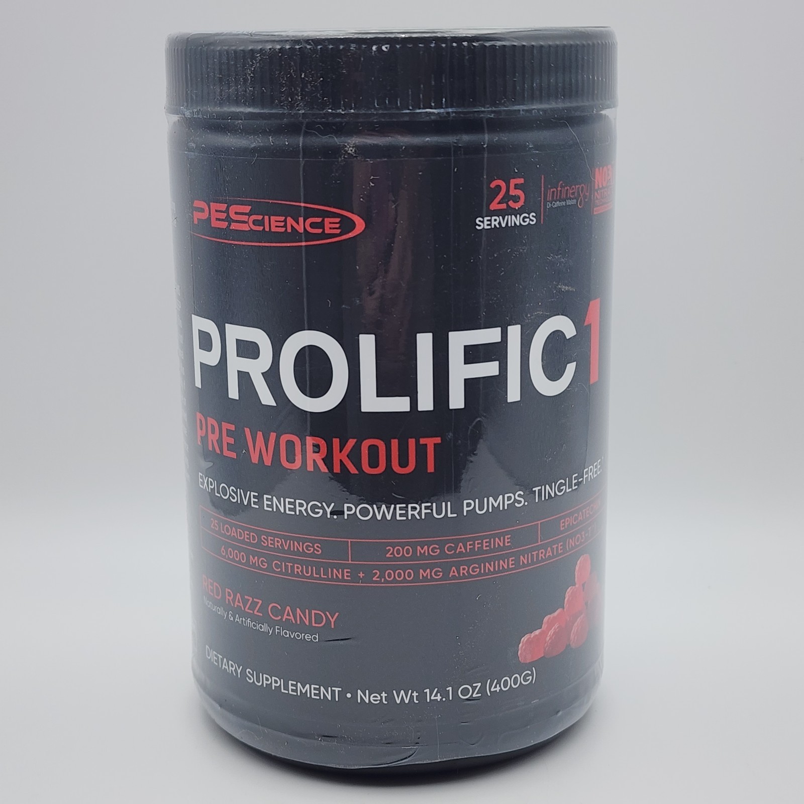 PEScience Prolific-1 Pre Workout Powder Tingle-Free – Red Razz Candy 14.1 oz