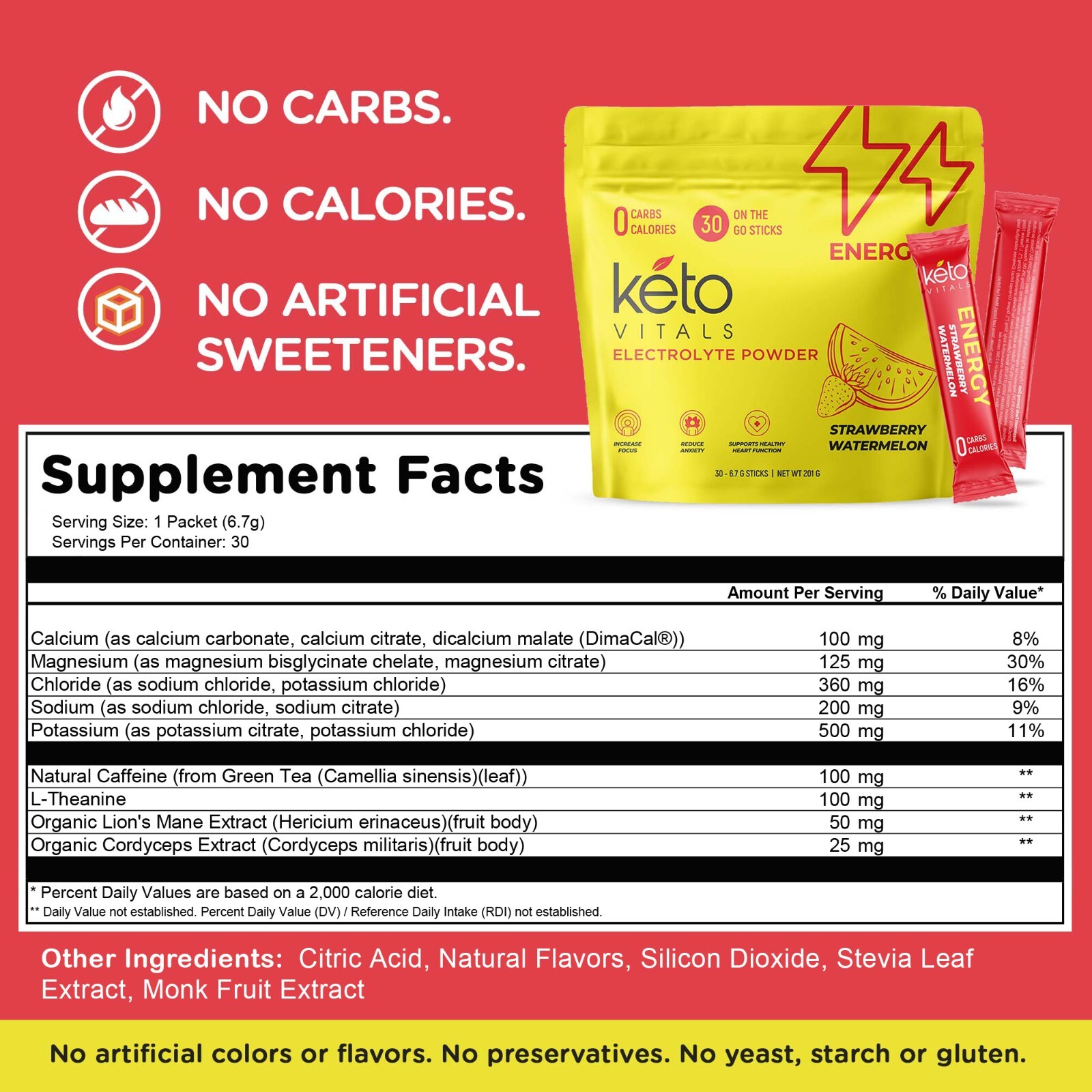 Keto Vitals Electrolyte Energy Drink Powder Packets – Increases Energy – 30 CT