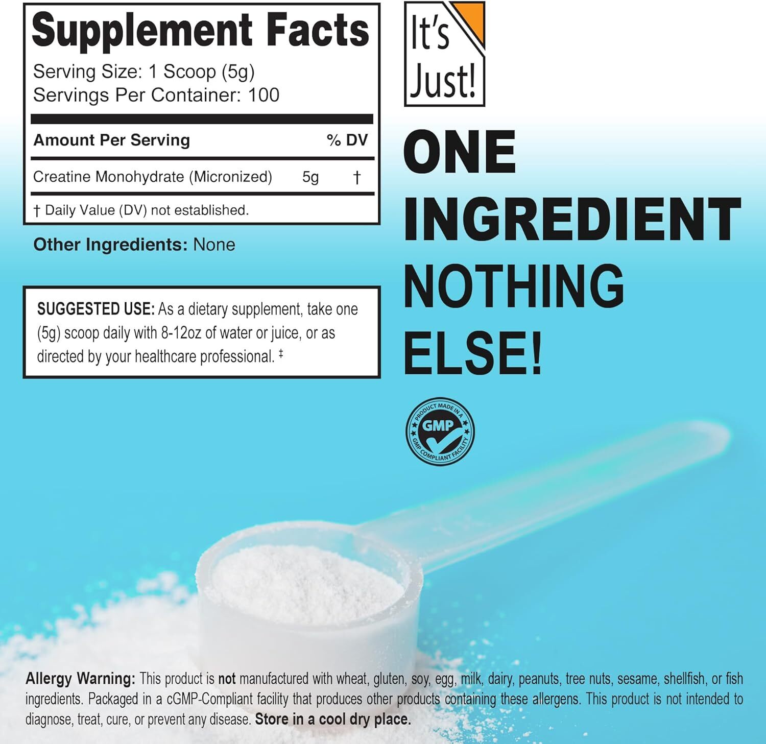 Pure Creatine Monohydrate Powder 5G per Serving (Unflavored 500G / 100 Servings)