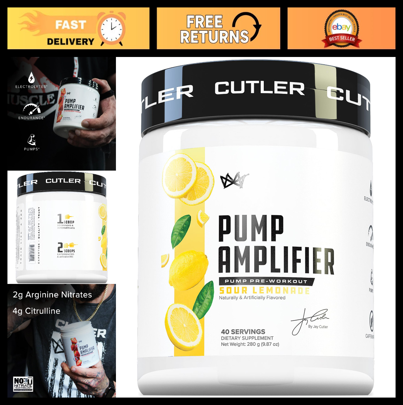 Caffeine-Free Pre-Workout Powder, Sour Lemonade | Nitric Oxide Booster, L-Citrul