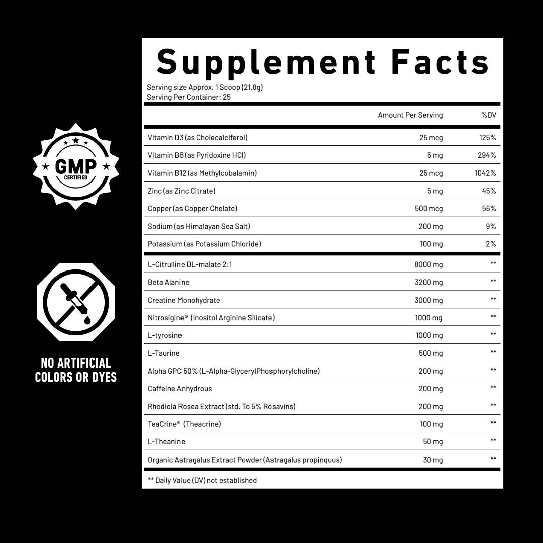 HIGH DOSE Daily Pre-Workout for Weightlifting, Bodybuilding, BJJ, MMA, CrossFit