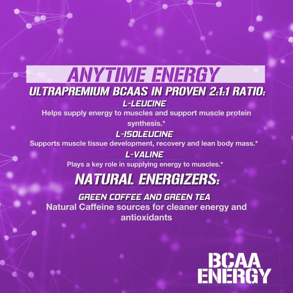 EVL BCAA Energy Amazing Grape 30 Servings Preworkout Powder Amino Acids
