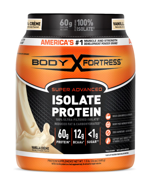 Body Fortress Super Advanced 100% Ultra-filtered Isolate Protein Powder, Vanilla
