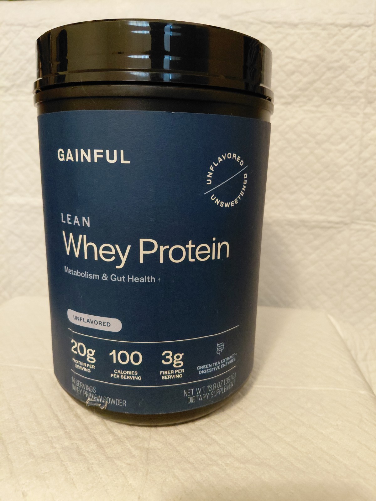 Gainful Lean Whey Protein Powder Unflavored Unsweetened 20g Gluten-Free 13.8oz