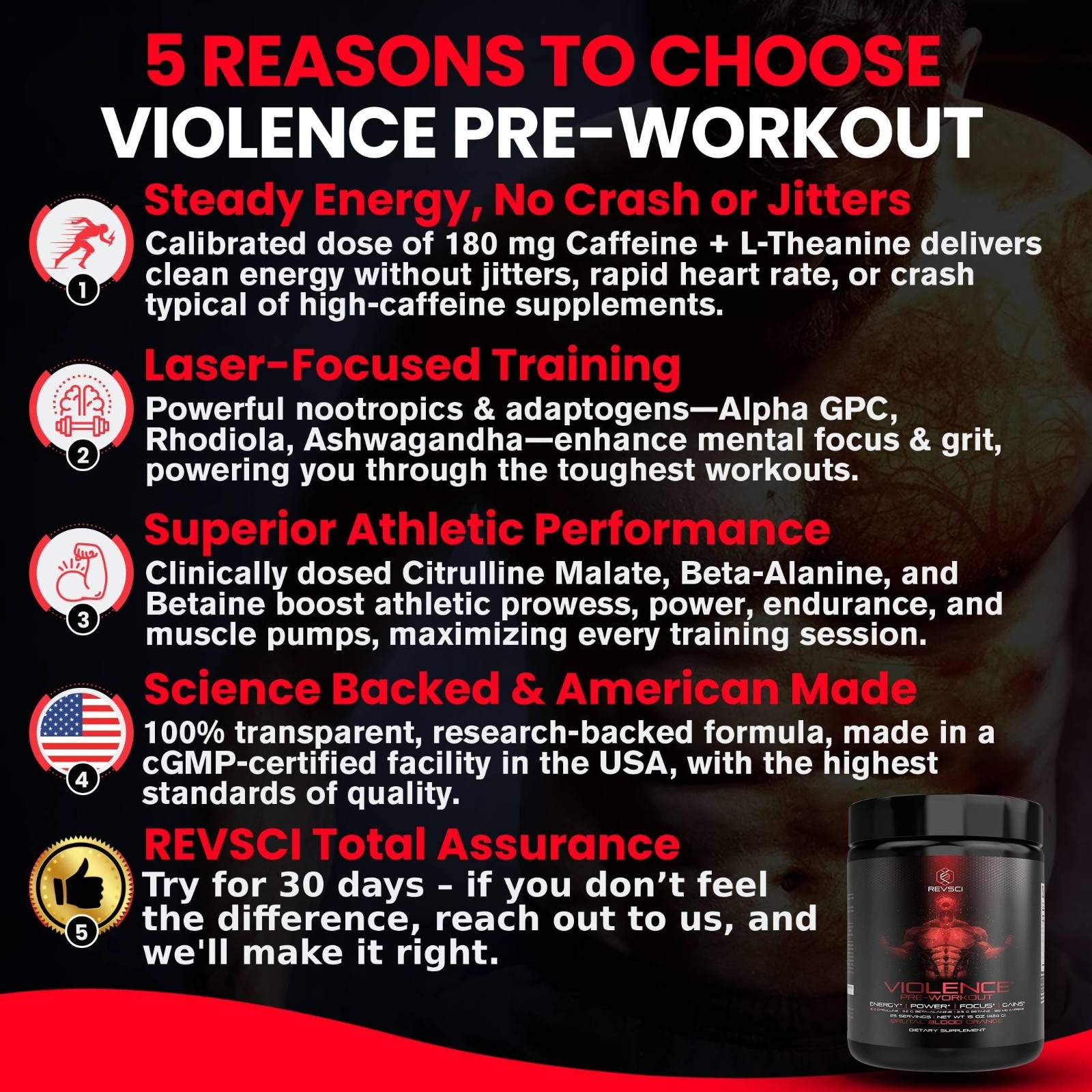 Pre Workout Powder for Energy & Focus, 180mg Caffeine, L-Theanine, Beta Alanine
