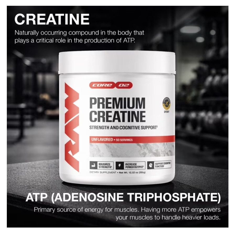 RAW Nutrition Essential 100% Pure Creatine Monohydrate Powder, Unflavored, 50