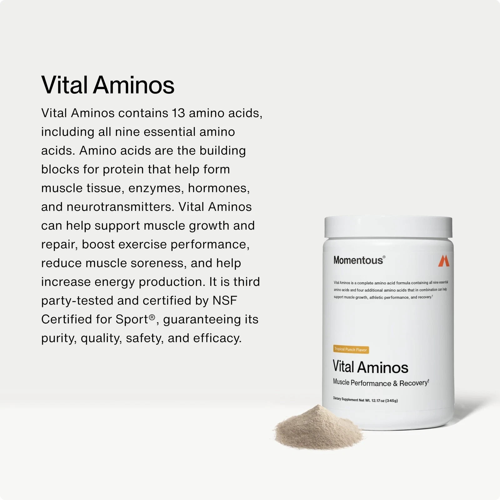 Momentous Vital Aminos Powder Supplement – BCAA & EAA – Tropical Punch – NSF …
