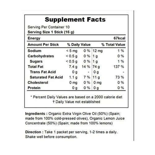 Organic Olive Oil & Lemon Juice Dual Shot 50:50 Cold-Pressed 10 Sticks Portable