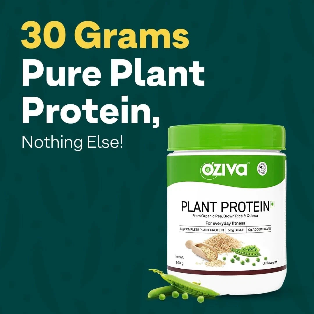 OZiva Plant Protein Powder 500g Pea Isolate 30g Protein Vegan No Sugar