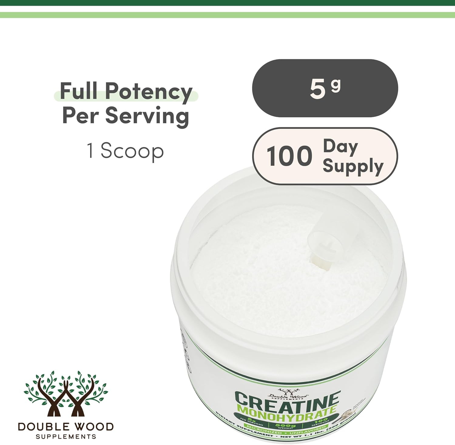 Creatine Monohydrate Powder 1.1Lbs (100 Servings of 5 Grams Each) – No Fillers,