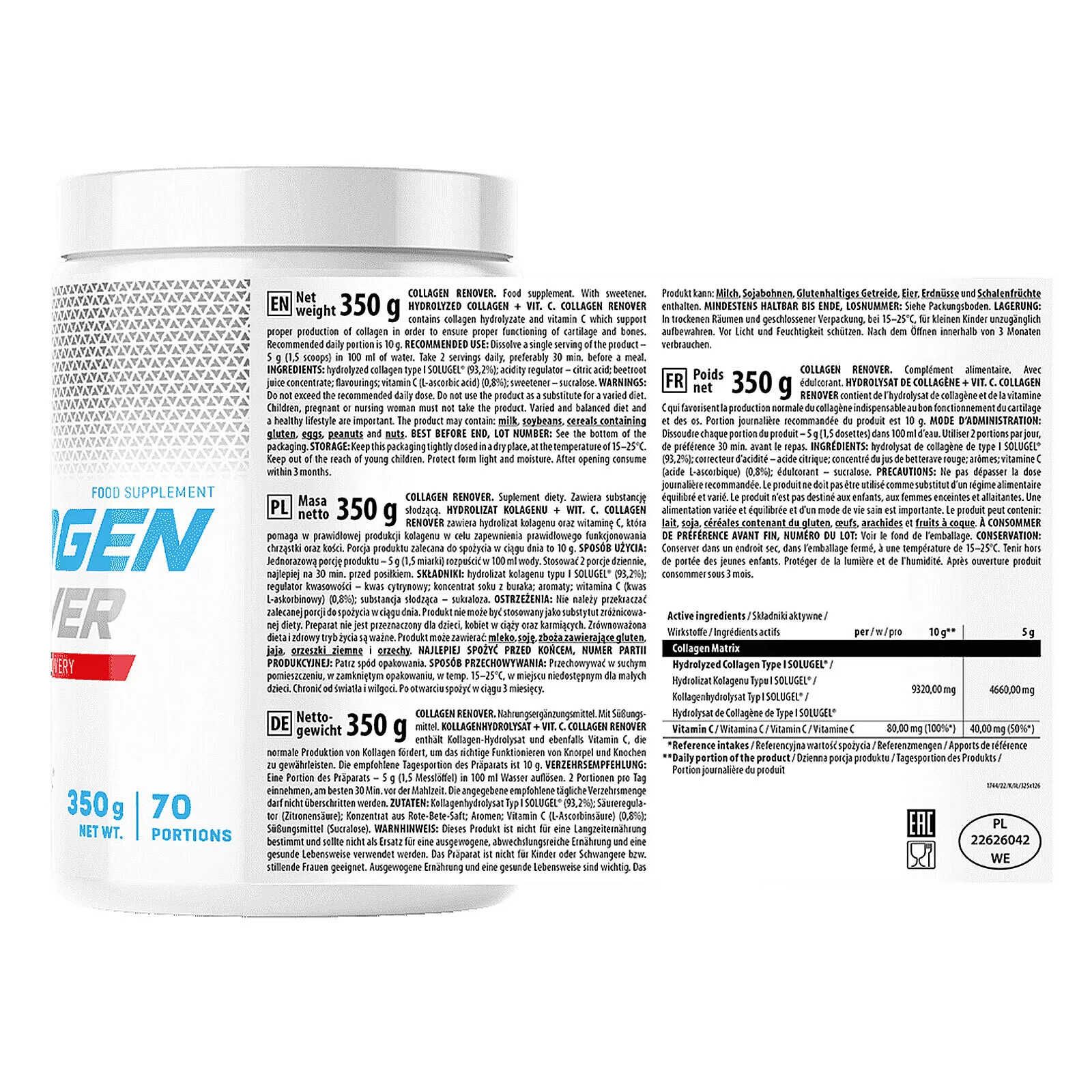 COLLAGEN RENOVER 350g 70 Servings -Joint Recovery Eliminates Wrinkles Anti-Aging