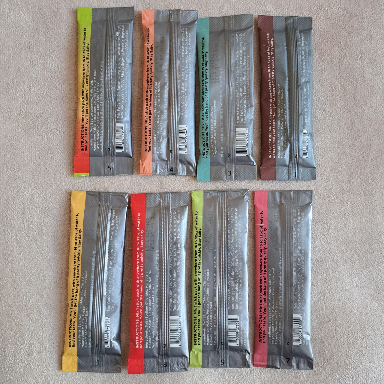 LMNT Electrolyte Drink Mix Sampler Set – 8 Flavor Packets EXP: 04/26