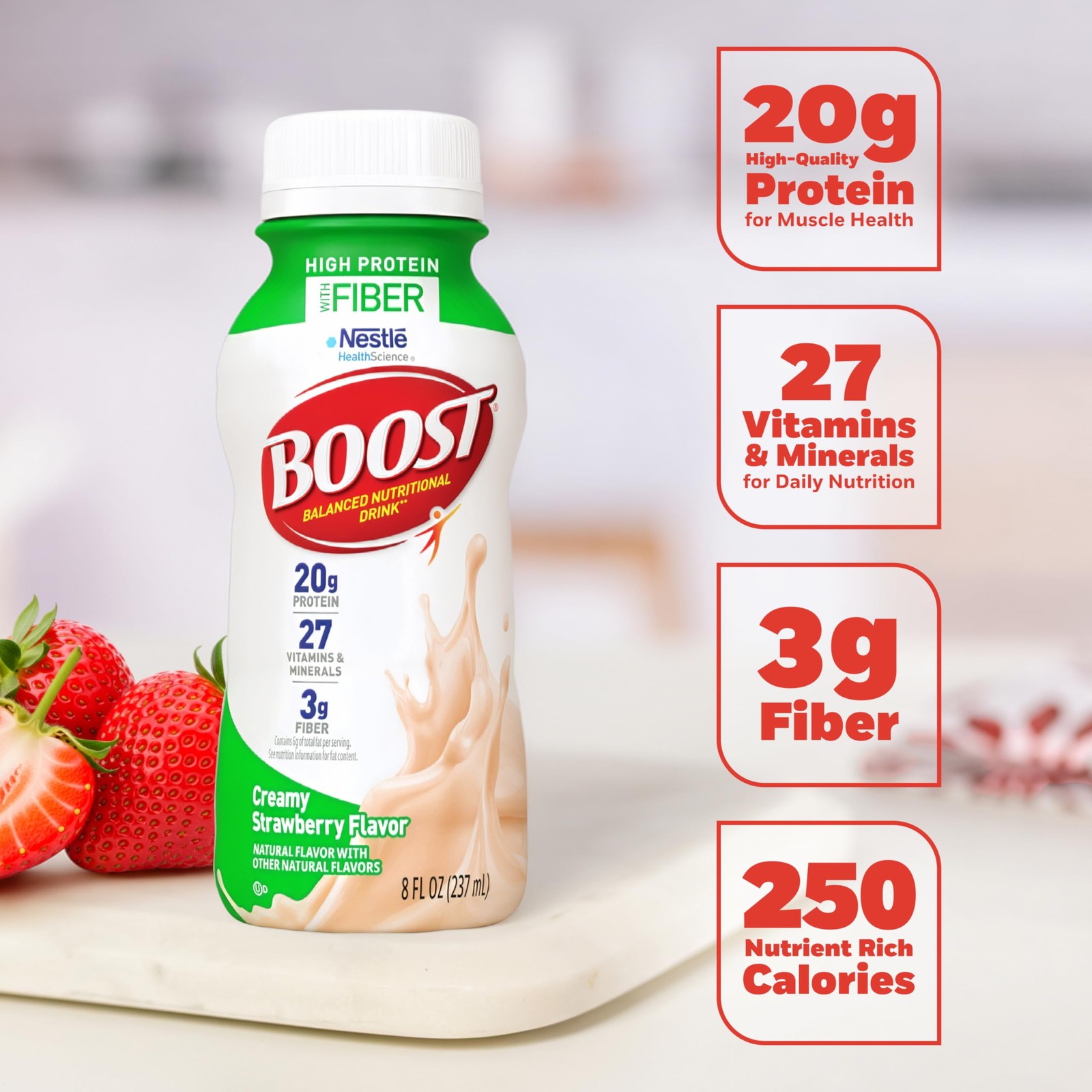 BOOST High Protein with Fiber Ready 192 Fl Oz (Pack of 1), Creamy Strawberry