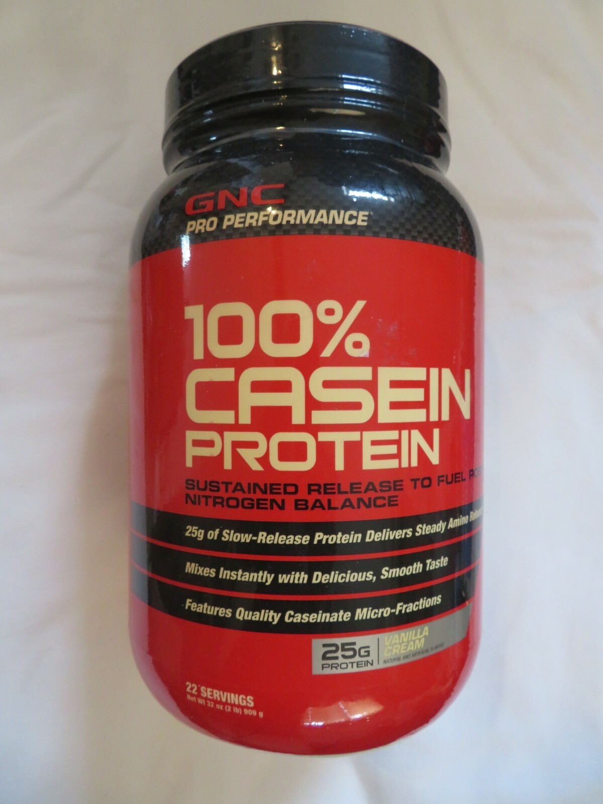 GNC Pro Performance 100% Casein Protein Vanilla 32 Oz 22 Servings Vanilla Cream