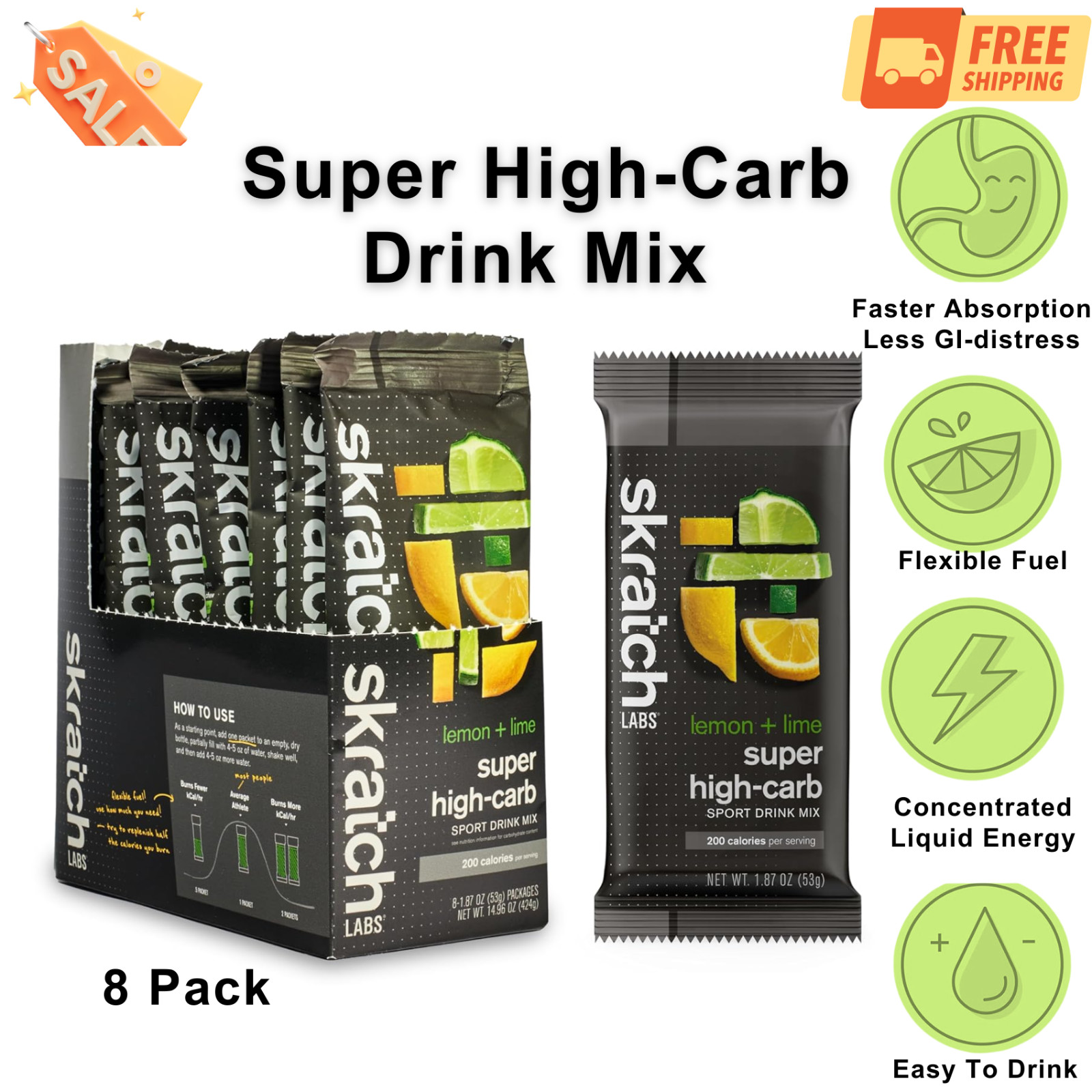 Super High-Carb Drink Mix – Cluster Dextrin, Electrolytes, Lemon + Lime – 8 Pack