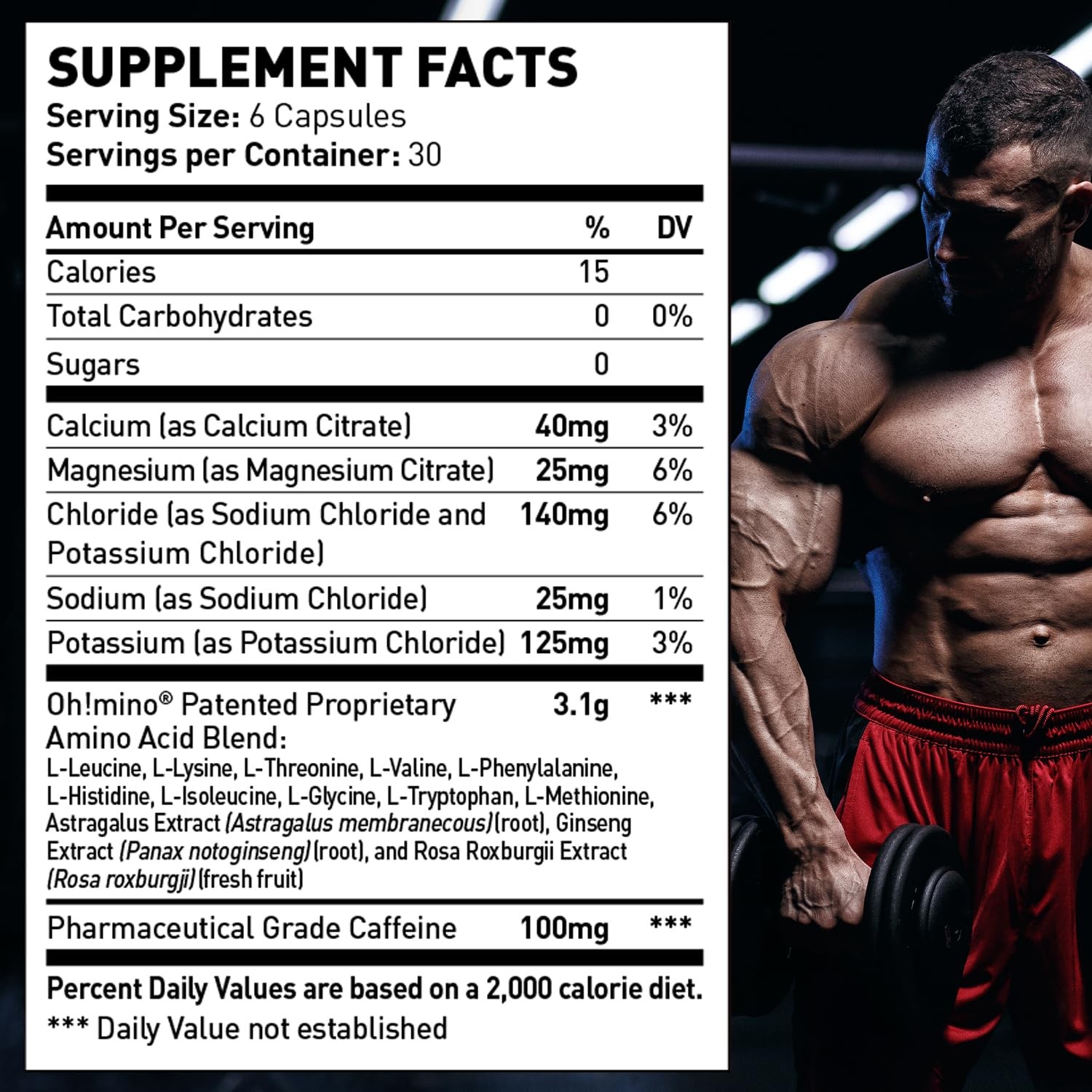 Ohmino Essential Amino Acids Supplement, Caffeinated Capsules, All 9 EAAs, BC…