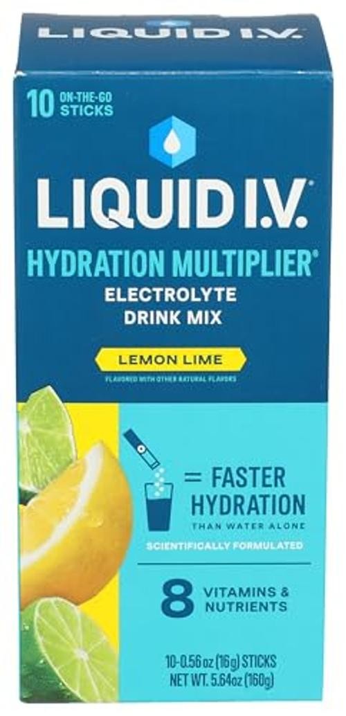 Liquid IV Lemon Lime Hydration Drink Mix 10 Count, 0.56 0.56 Ounce (Pack of 10)