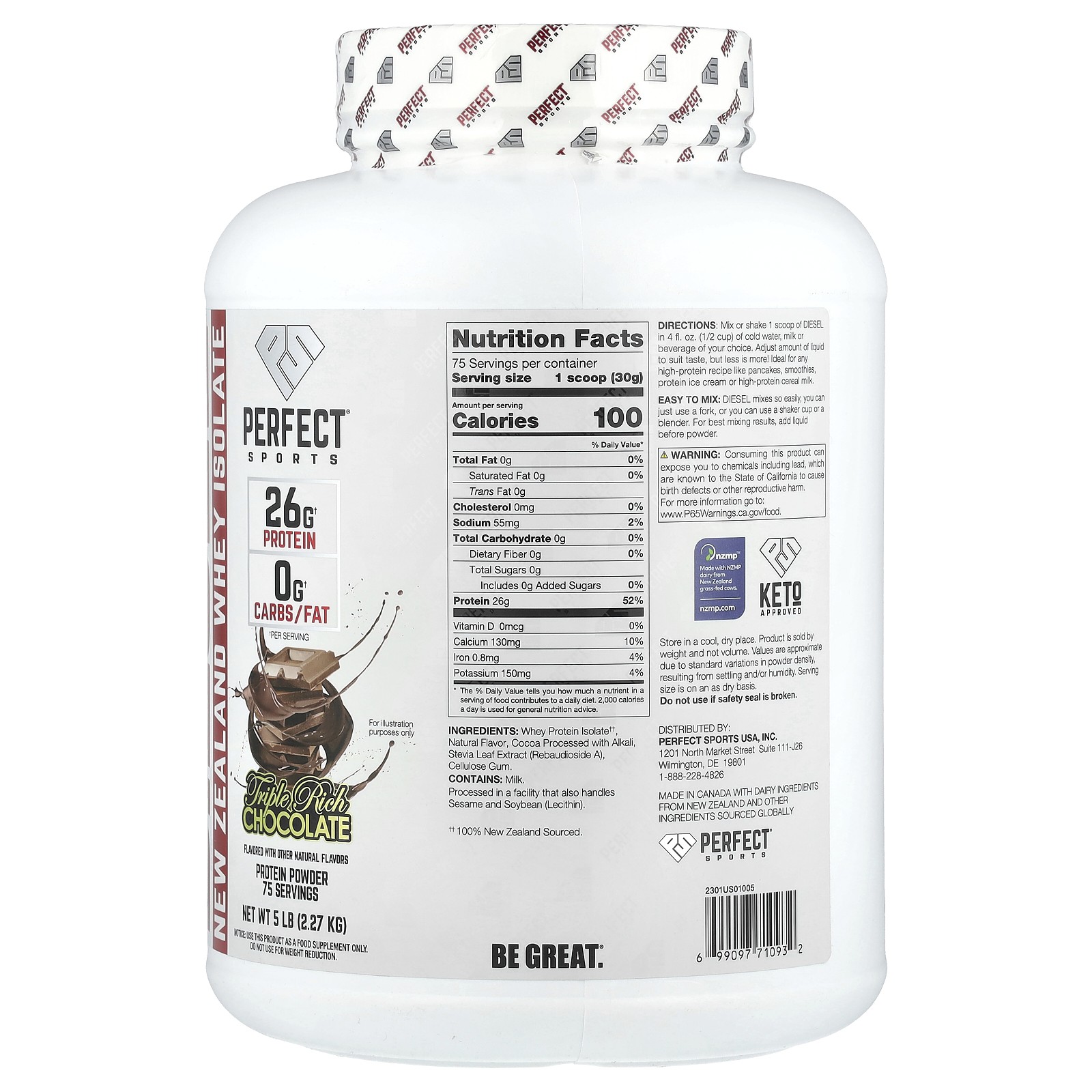 Diesel, New Zealand Whey Isolate, Triple Rich Chocolate, 5 lbs (2.27 g)