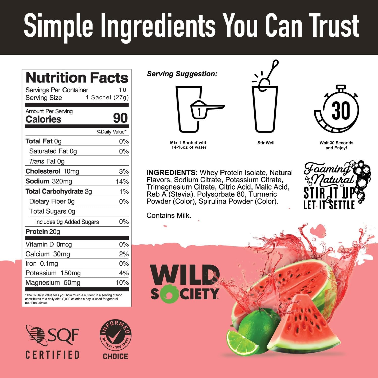 WILD SOCIETY Clear Protein Powder Electrolytes 20g Drink Zero Sugar Lactose-Free