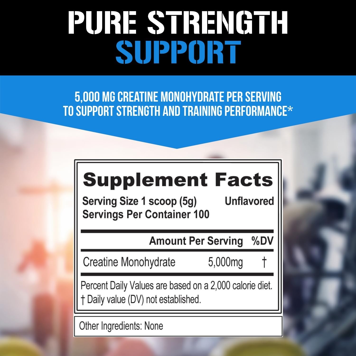 5000mg Pure Creatine Monohydrate Powder – 100 Servings – Unflavored, Boosts Reco
