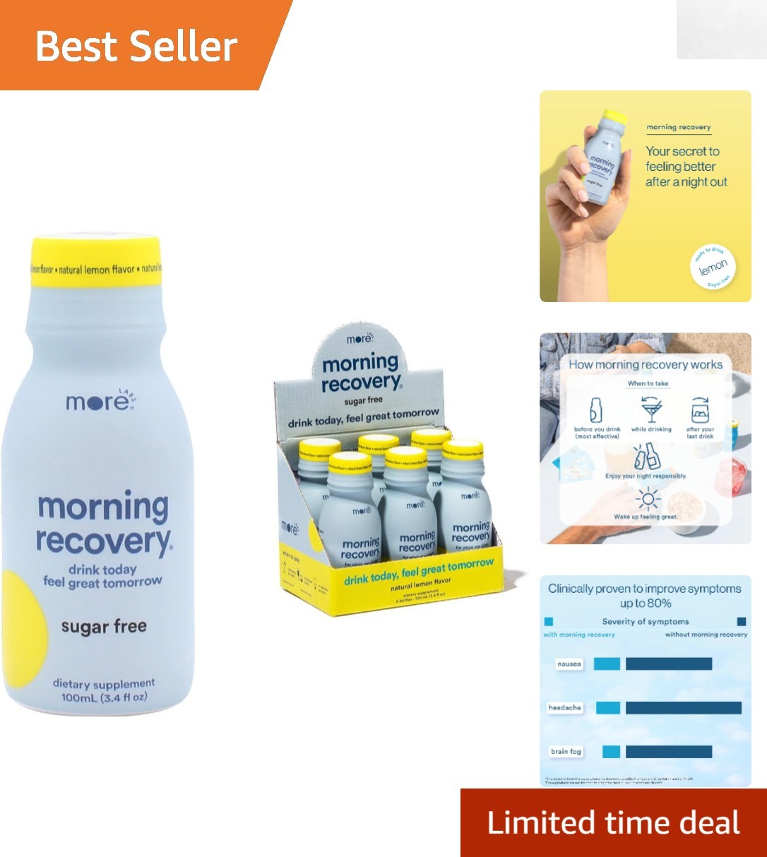 Recharge with Morning Recovery DHM Drink: Lemon Flavor, 6 Pack, Convenient Size