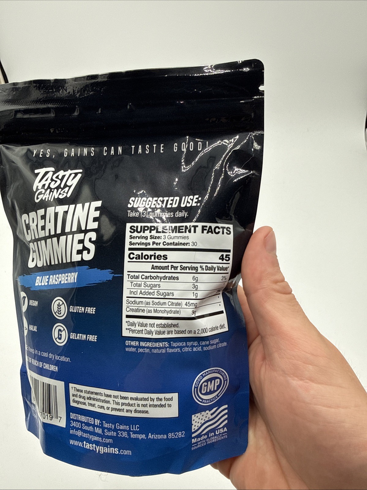 TASTY GAINS Creatine 90 Gummies – 90g of Creatine Monohydrate Blue Raspberry