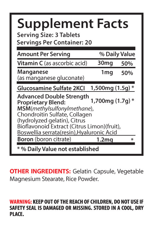 bone and joint support – Glucosamine & MSM 3200mg – anti inflammatory pills 2B