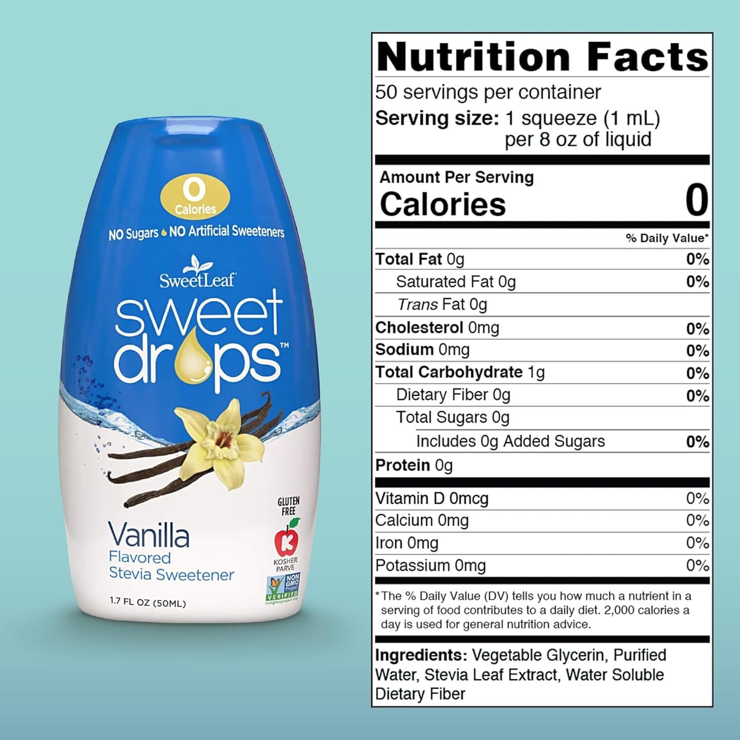 SweetLeaf Sweet Drops Vanilla Stevia Liquid Sweetener – 1.7 Fl Oz (Pack of 2)