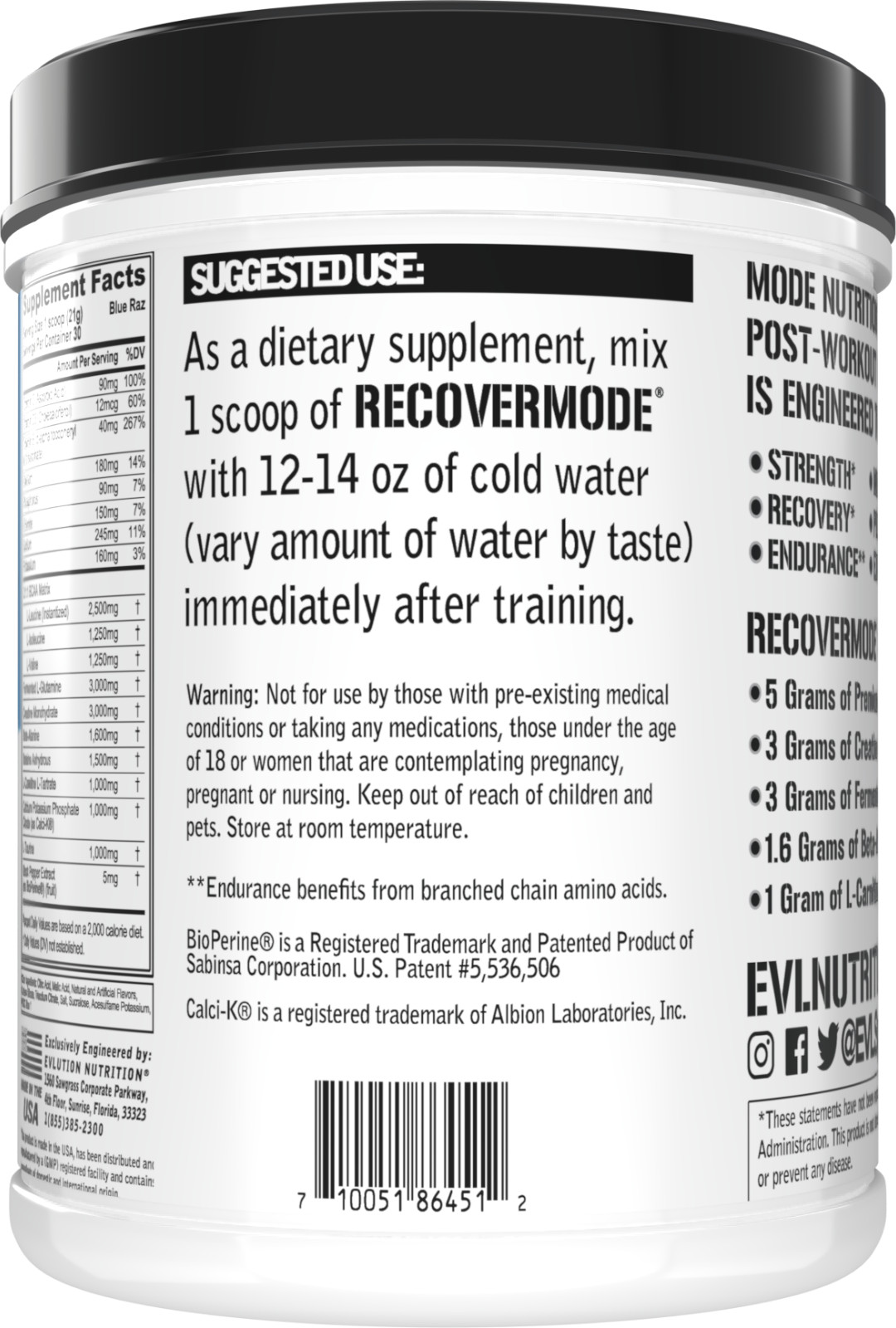 Evlution Nutrition Recover Mode – Complete Post Workout & Hydration – 30 Serving