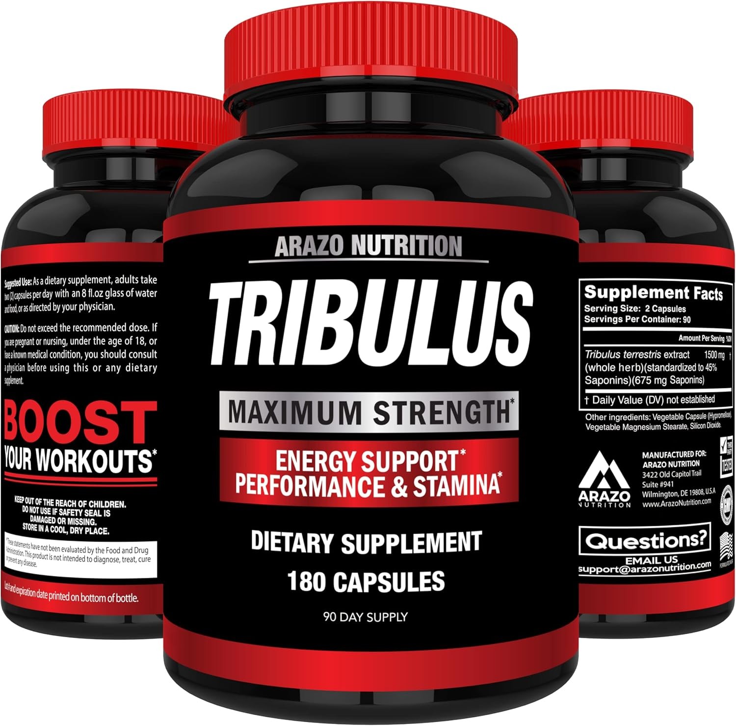 Arazo Nutrition Tribulus Terrestris 1500mg Extract Powder – 180 Capsules -…