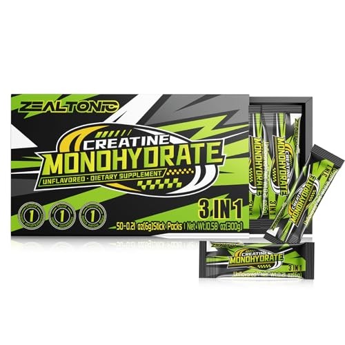 Creatine Monohydrate 5000mg Powder 50 Servings Stick Packs Strength