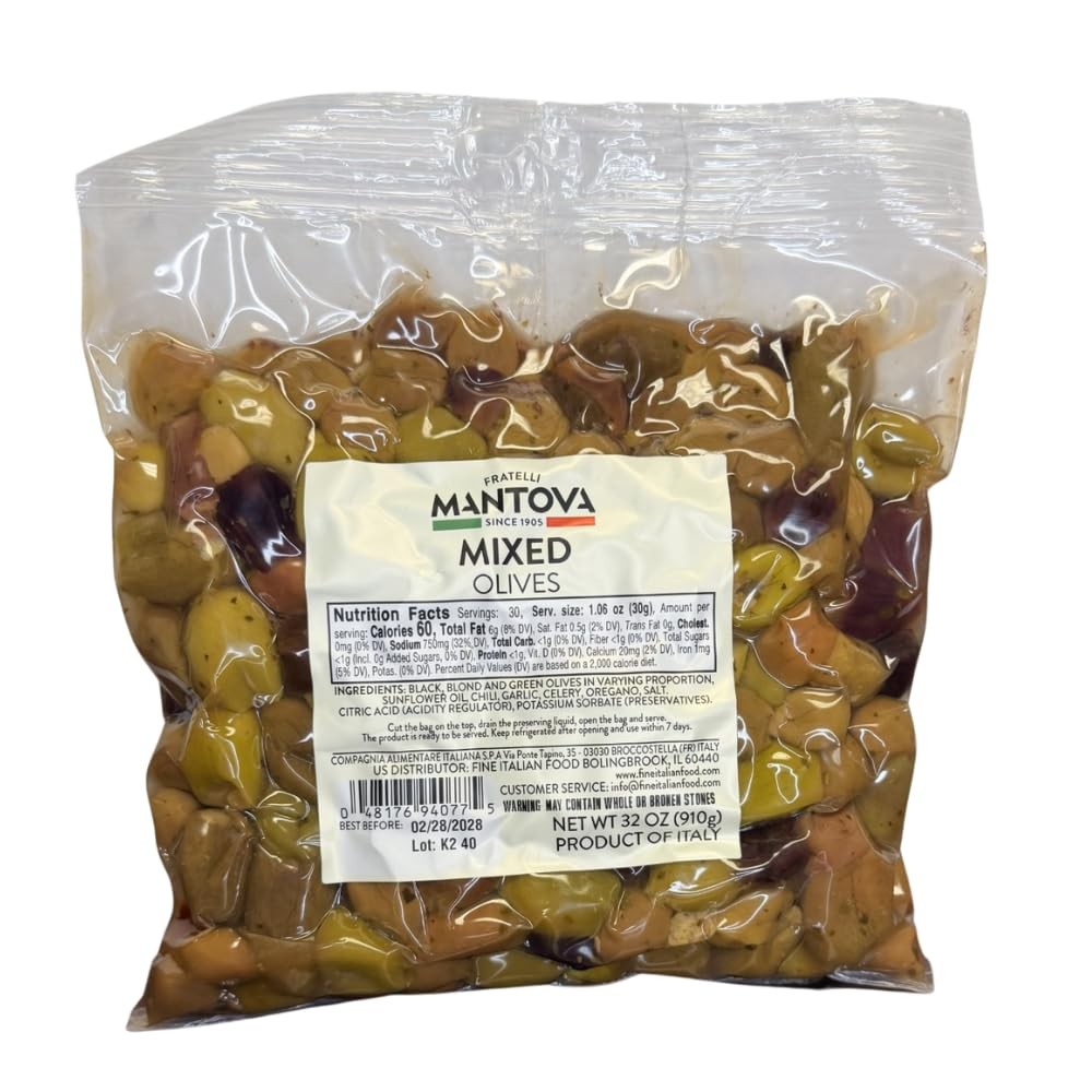 Mantova Mixed Olives in a Mild Brine with Herbs and Spices, 32 oz. Pack of 1,…