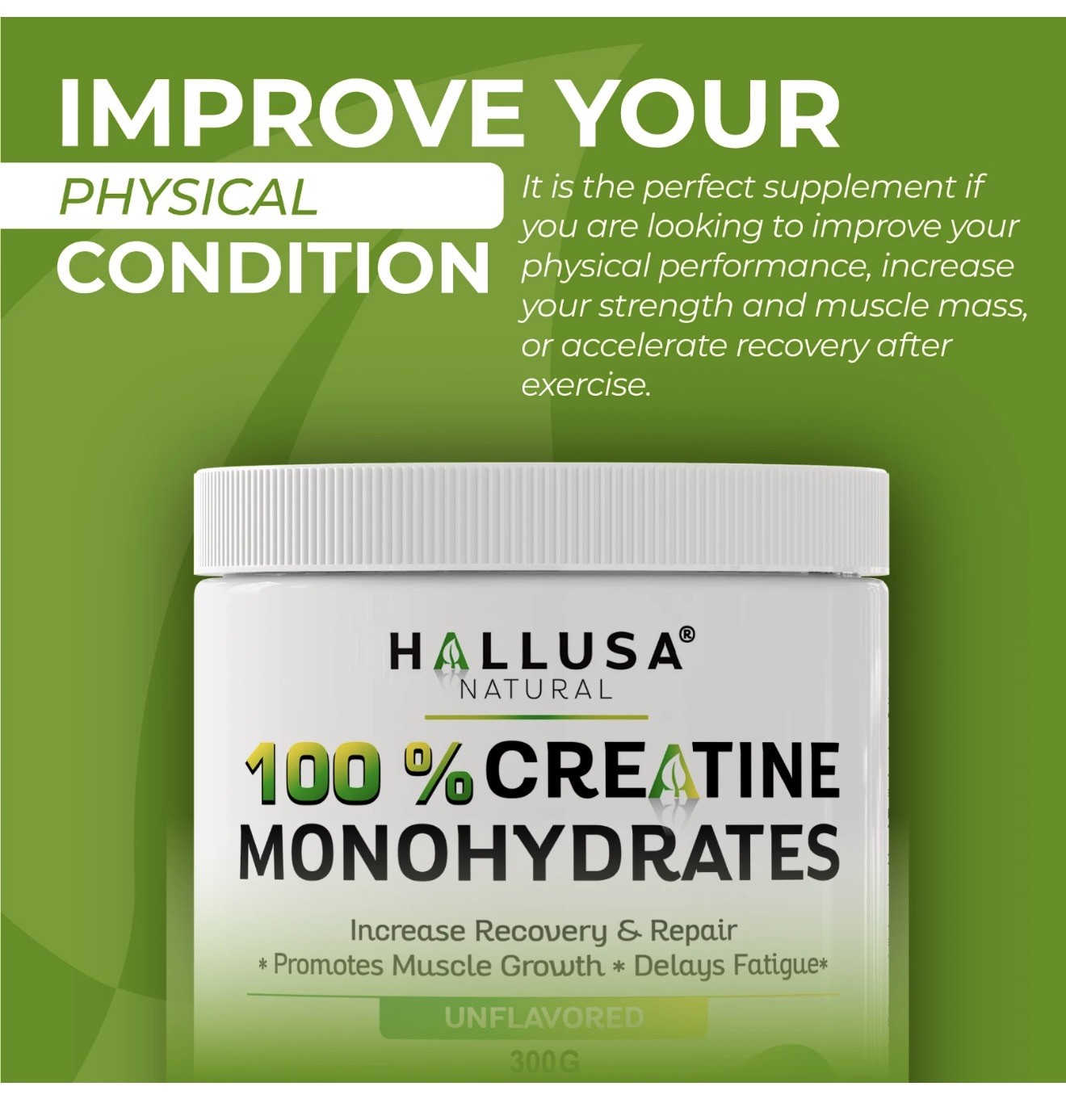 Creatine Monohydrate Powder 5000mg – Muscle Growth Support – 60 Servings – 300g