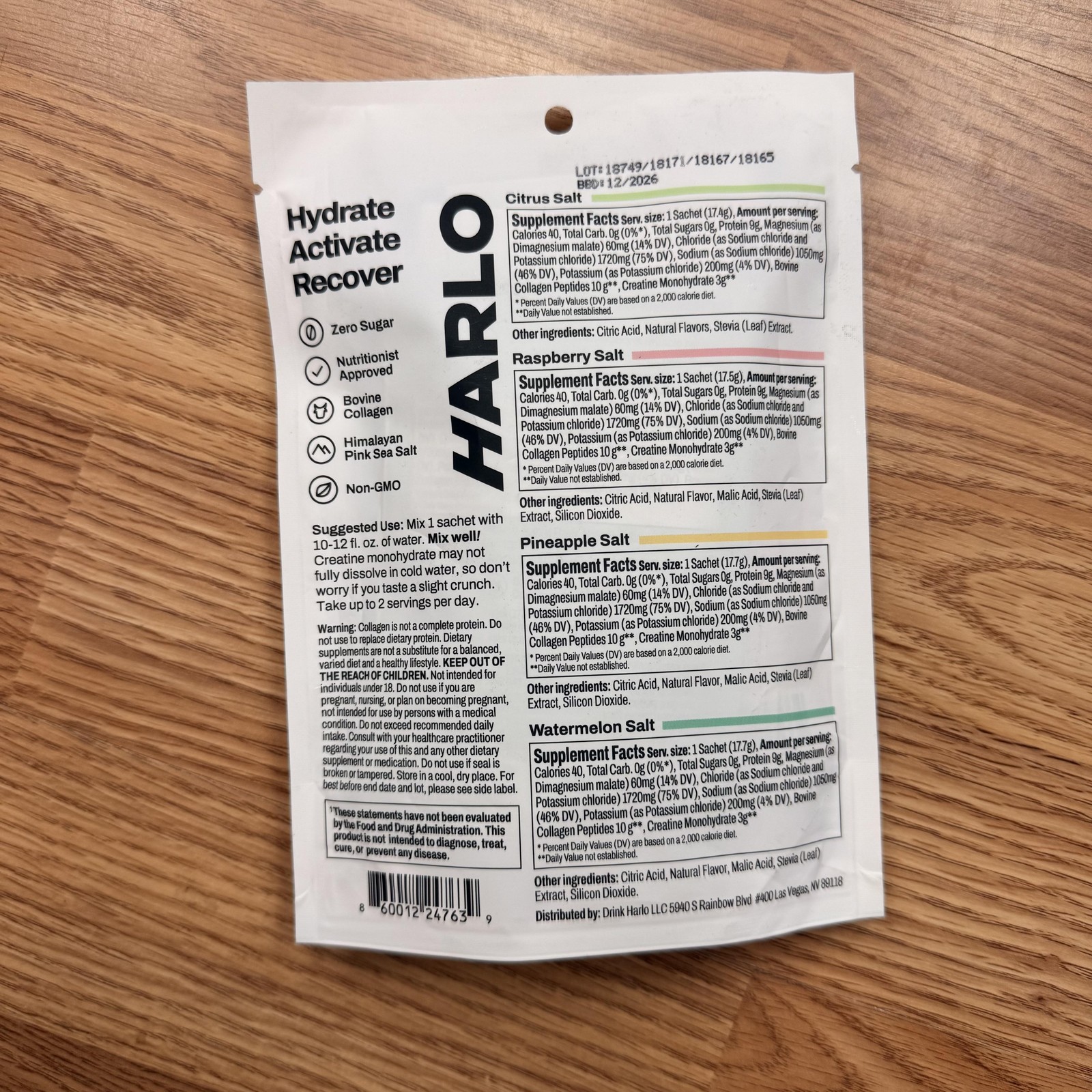 HARLO 3-in-1 Performance Mix Electrolyte Collagen Creatine 4 Pack Sugar Free