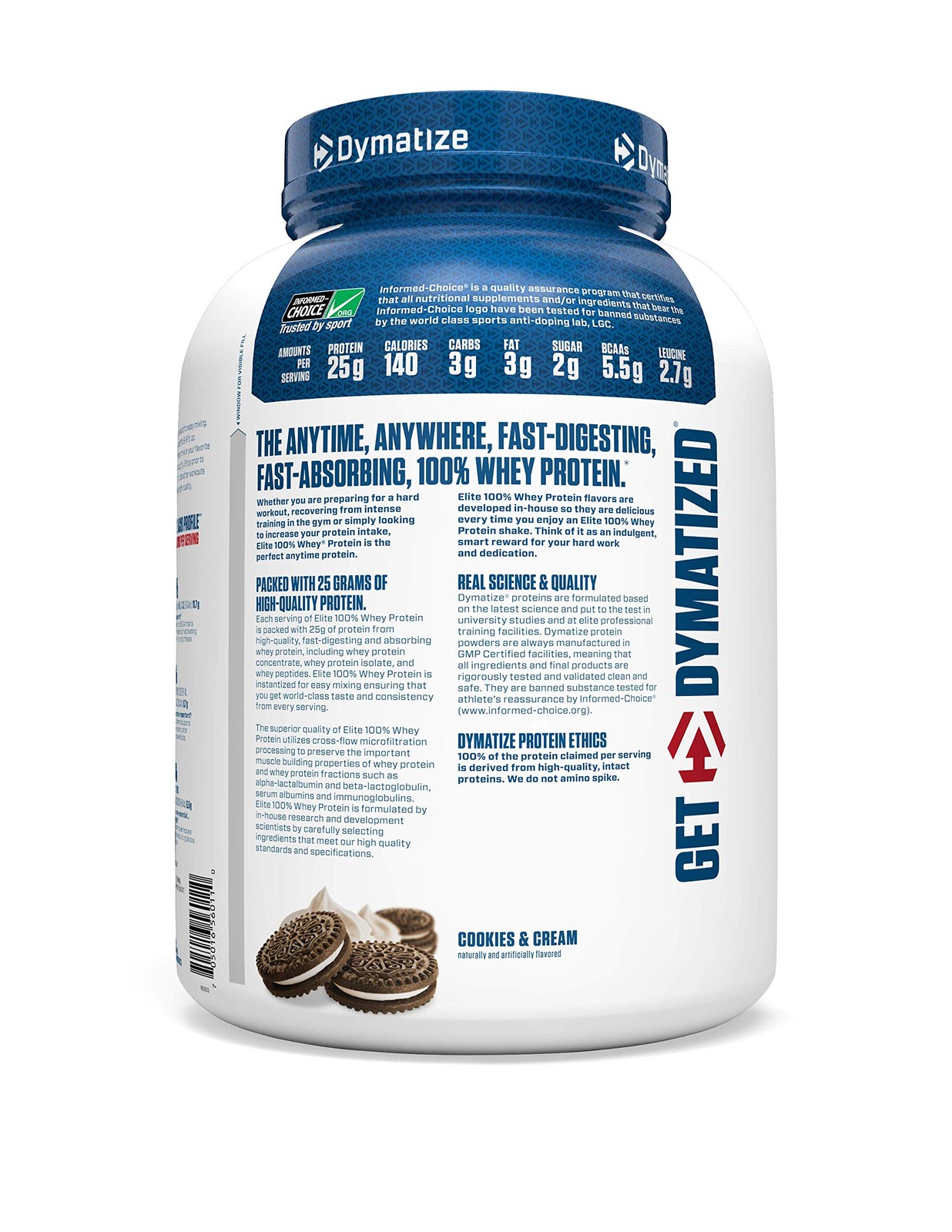 Dymatize Elite 100% Whey Protein Powder, Cookies & Cream, 5 Pound (Pack of 1)