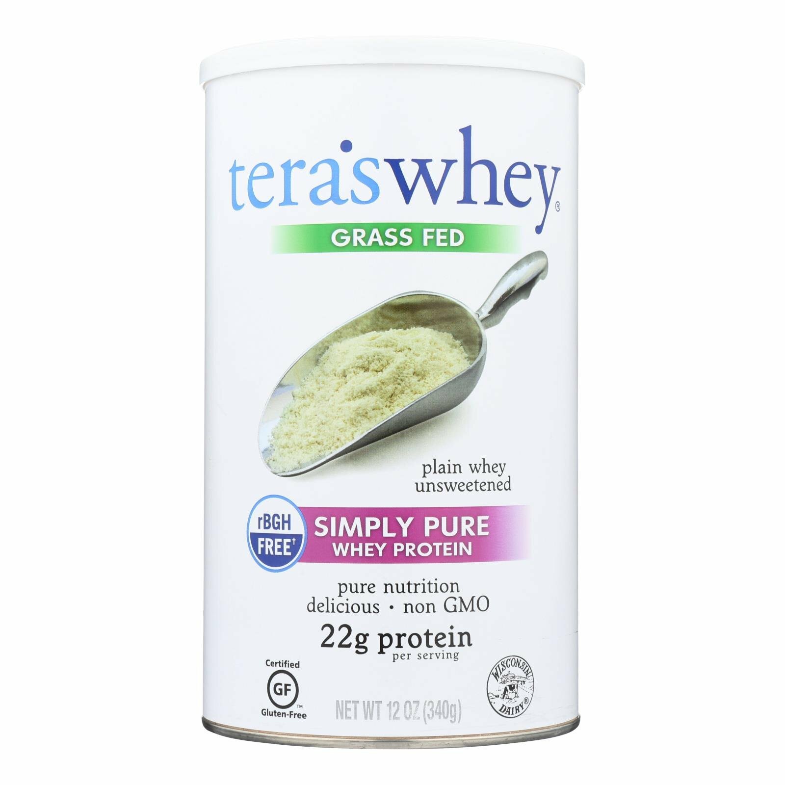 Simply Teras Pure Whey Protein Plain Unsweetened with 22 Grams Protein 12.0 oz