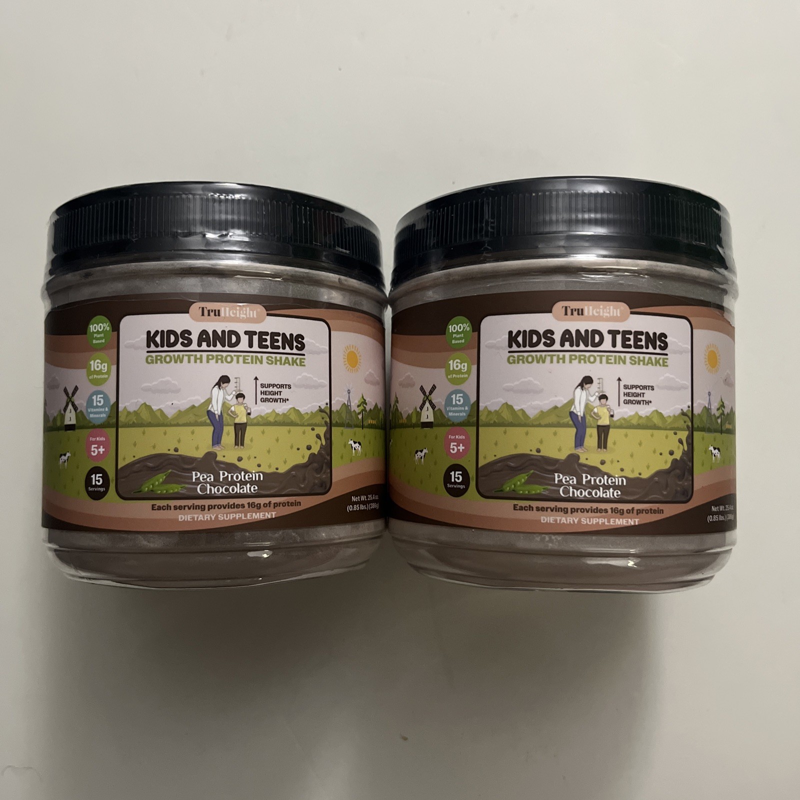 TruHeight Growth Protein Shake Chocolate Milk Pea Protein – Kids & Teens Lot Of2