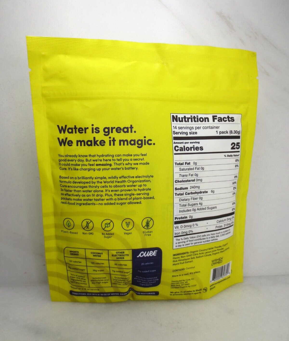 CURE HYDRATION MAIN SQUEEZE LEMON DAILY ELECTROLYTE MIX 14 PACKETS EXP:2026