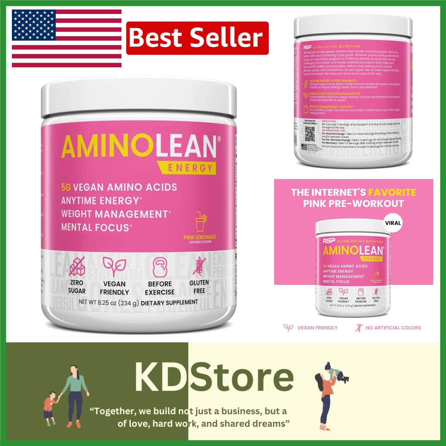 AminoLean Pre Workout Powder, Pink Lemonade – 30 Servings of Pure Energy