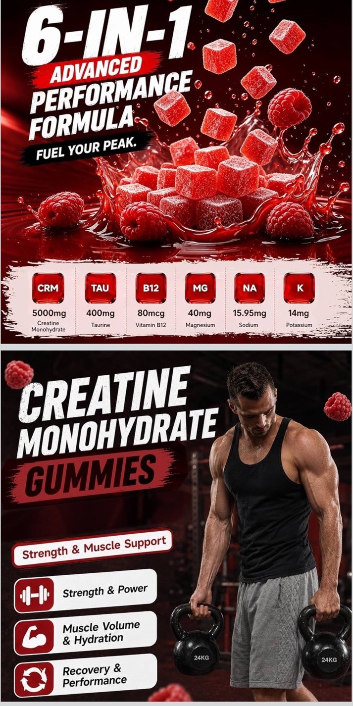 Gabe Sunnybears Creatine Monohydrate Raspberry Gummies 160 Ct 5000mg NSF GMP