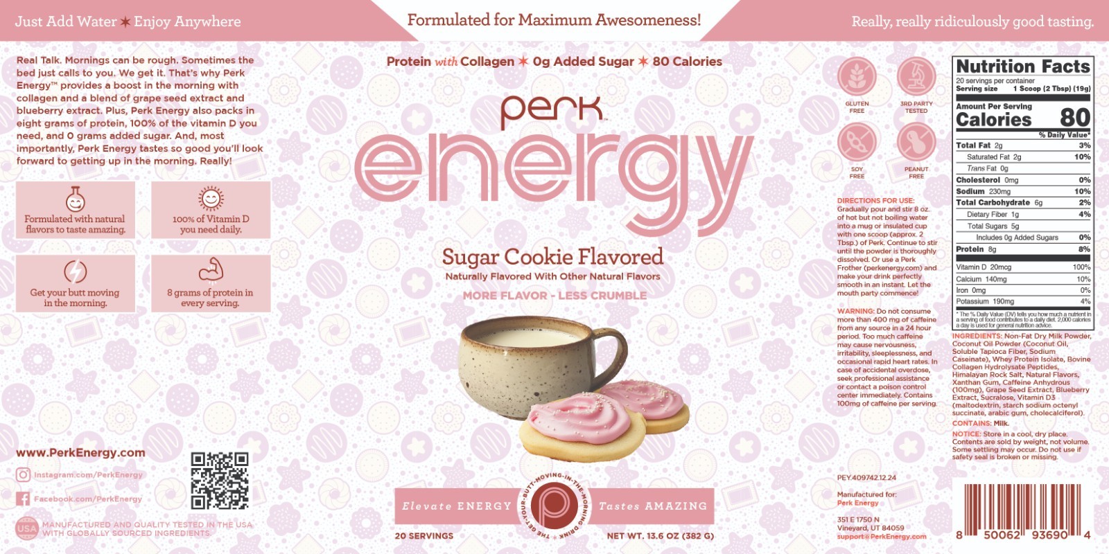 Perk Energy Original Sugar Cookie Flavored Drink Powder (20 Servings)