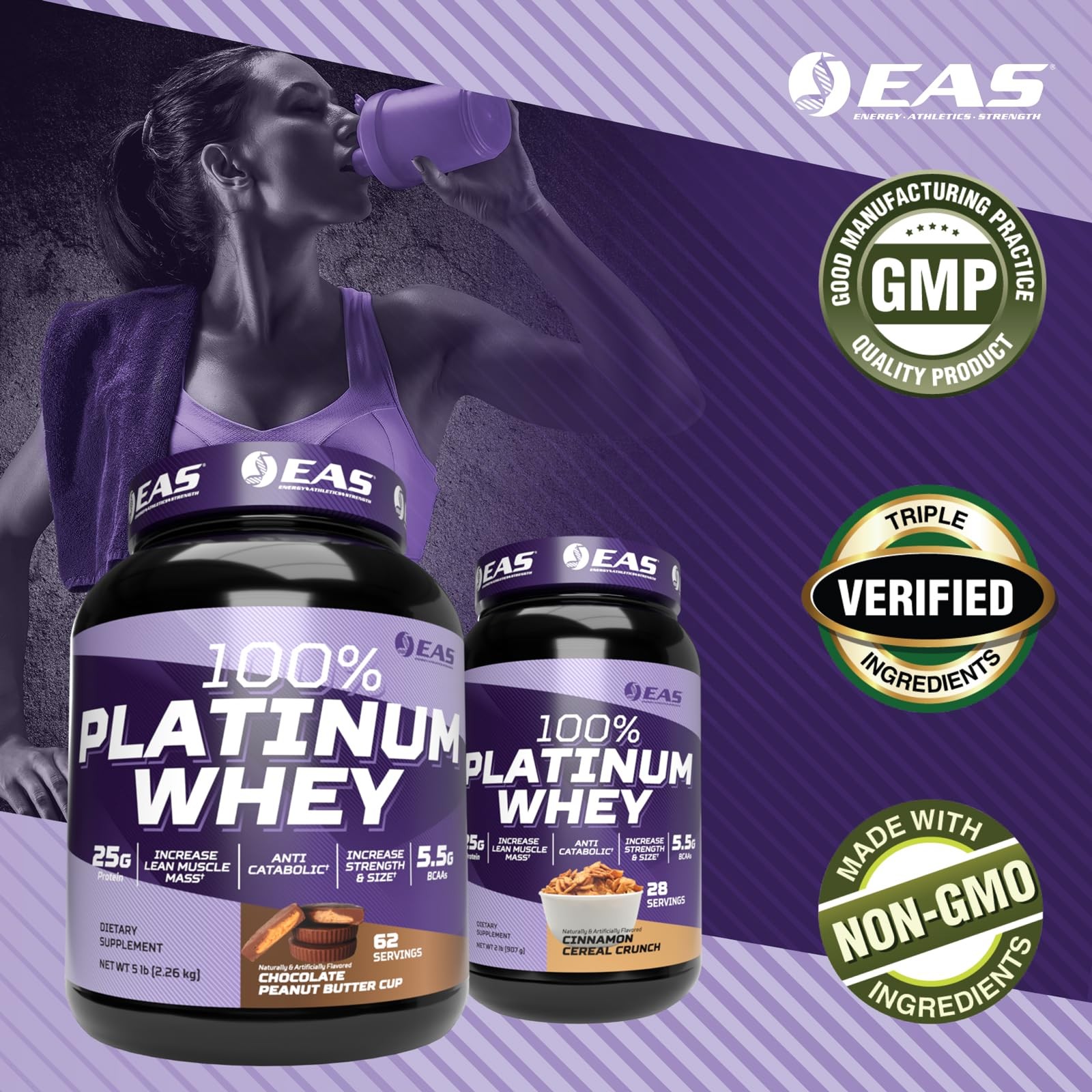 EAS 100% Platinum Whey Protein | 3 Ultra-Platinum Whey Proteins | Increase Size