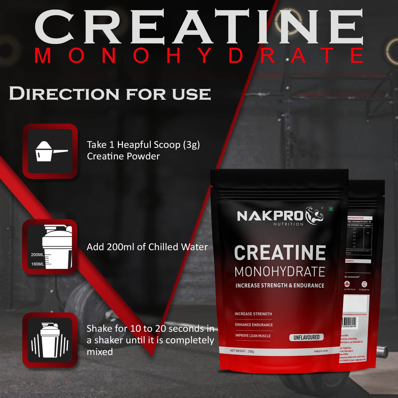 NAKPRO Micronised Creatine Monohydrate 250g | Unflavoured | 83 Servings