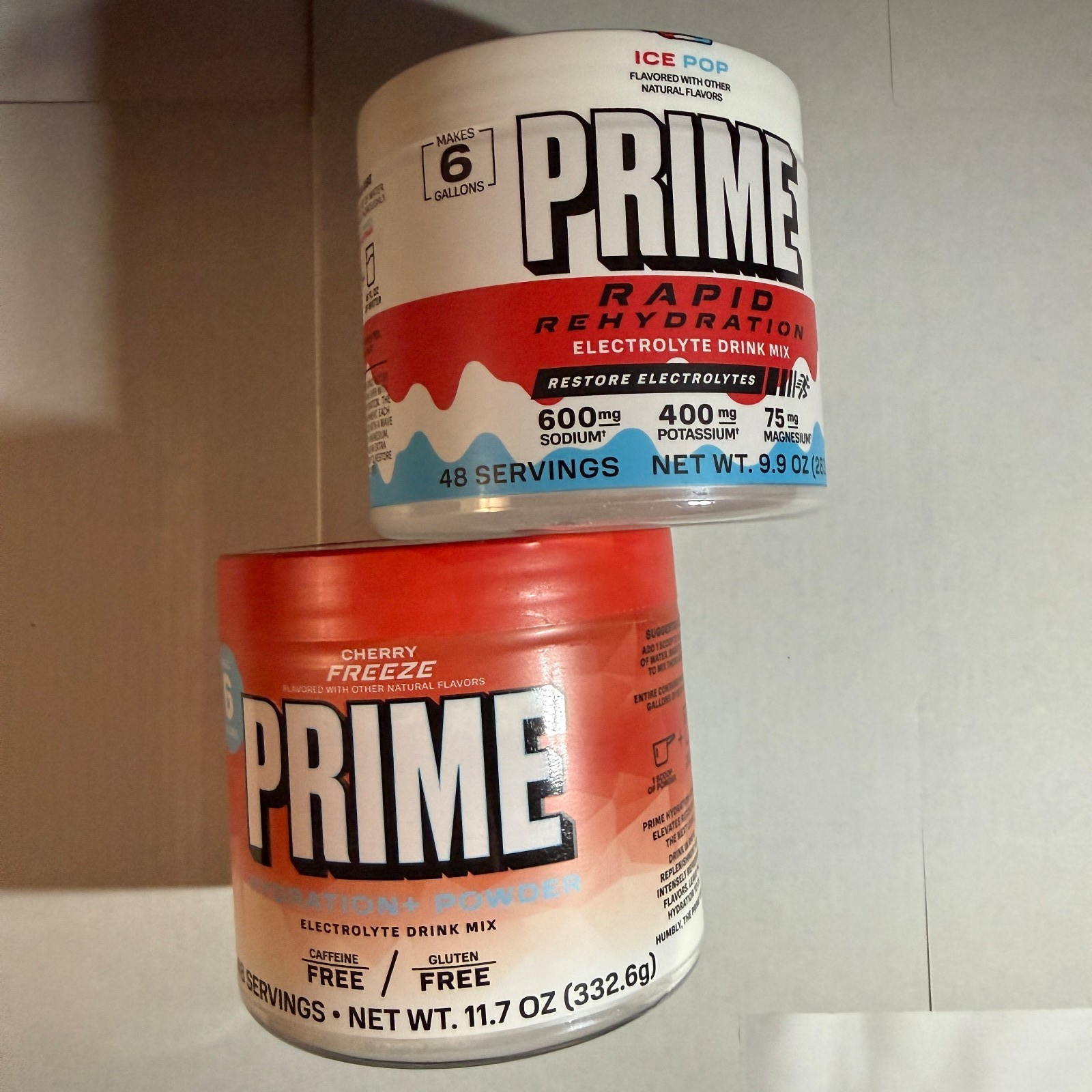 2 Prime Rapid Rehydration Electrolyte Powder Ice Pop + Cherry 2 x 9.9oz 96 Srvgs