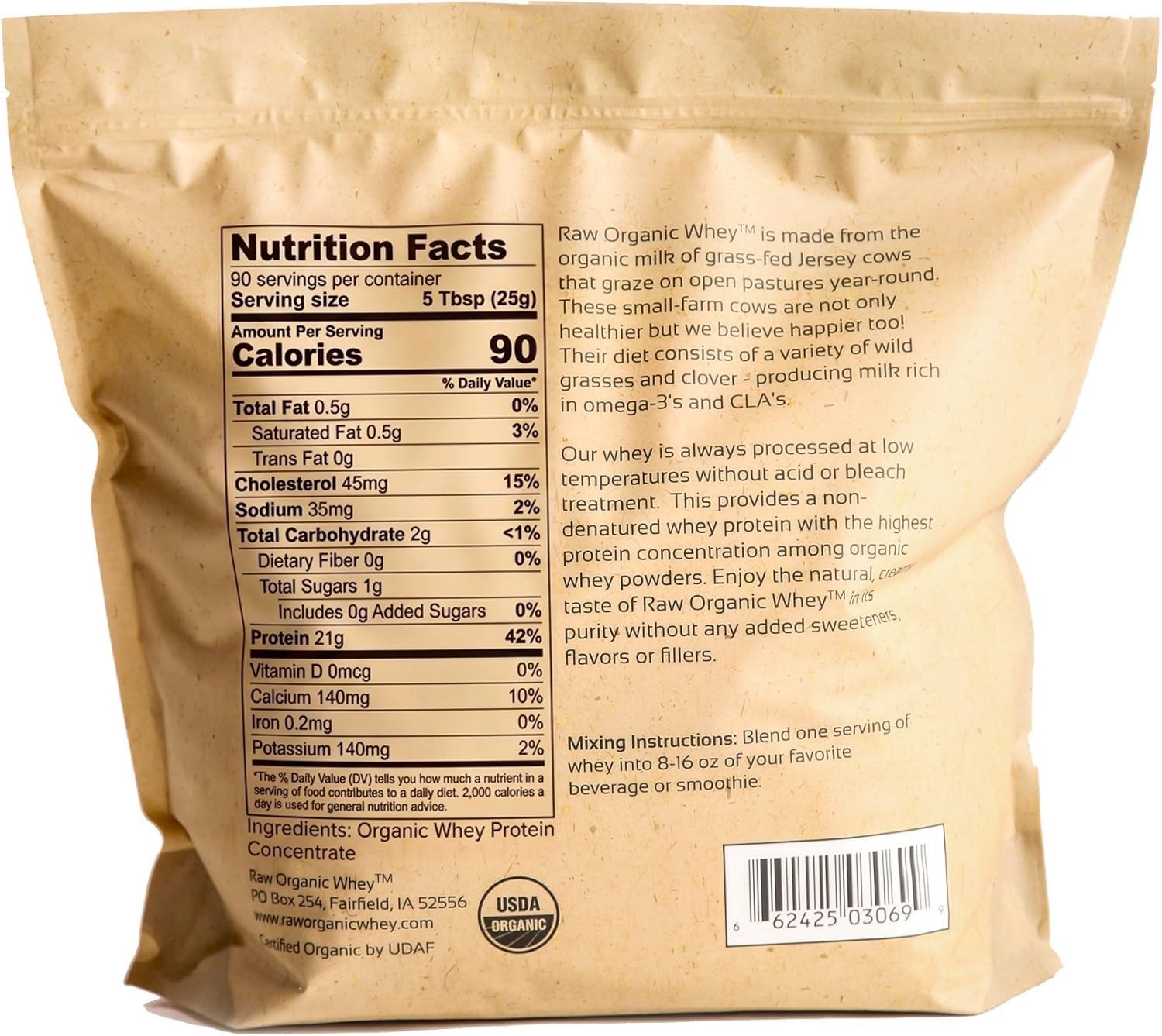Raw Organic Unflavored Grass Fed 5 Pound Whey Protein Powder No Additives