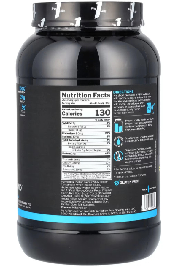 Rule One Proteins, Whey Protein, Cookies & Creme, 1.95 lbs (884G)