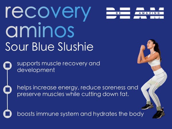 2 Jars! BEAM Be Amazing Recovery Aminos Powder BCAAs and EAAs Sour Blue Slushie