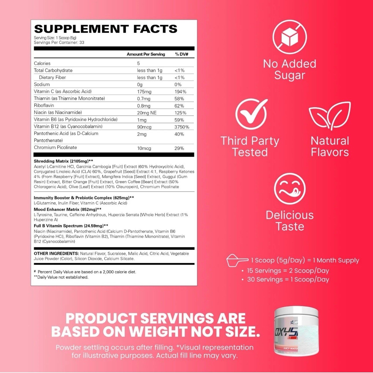 OxyShred Pre Workout Powder – Juicy Watermelon, 33 Servings | Energy, Focus, End