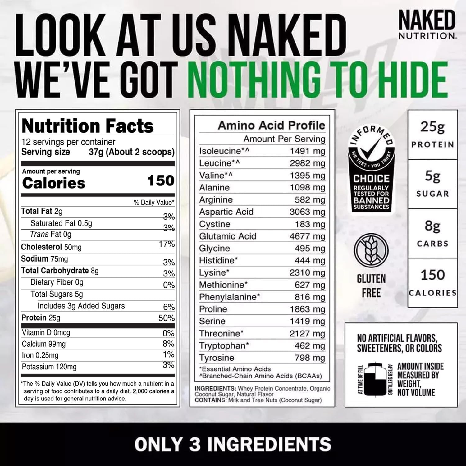 Naked Vanilla Whey Protein 1Lb – 3 Ingredients, All-Natural Grass-Fed Formula