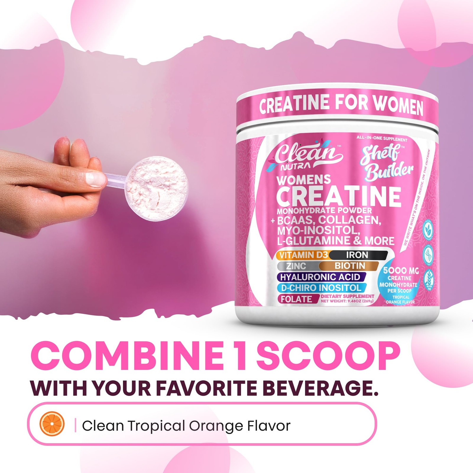 Monohidrato De Creatina Polvo BCAA Colágeno Biotina Ácido Hialurónico Para Mujer